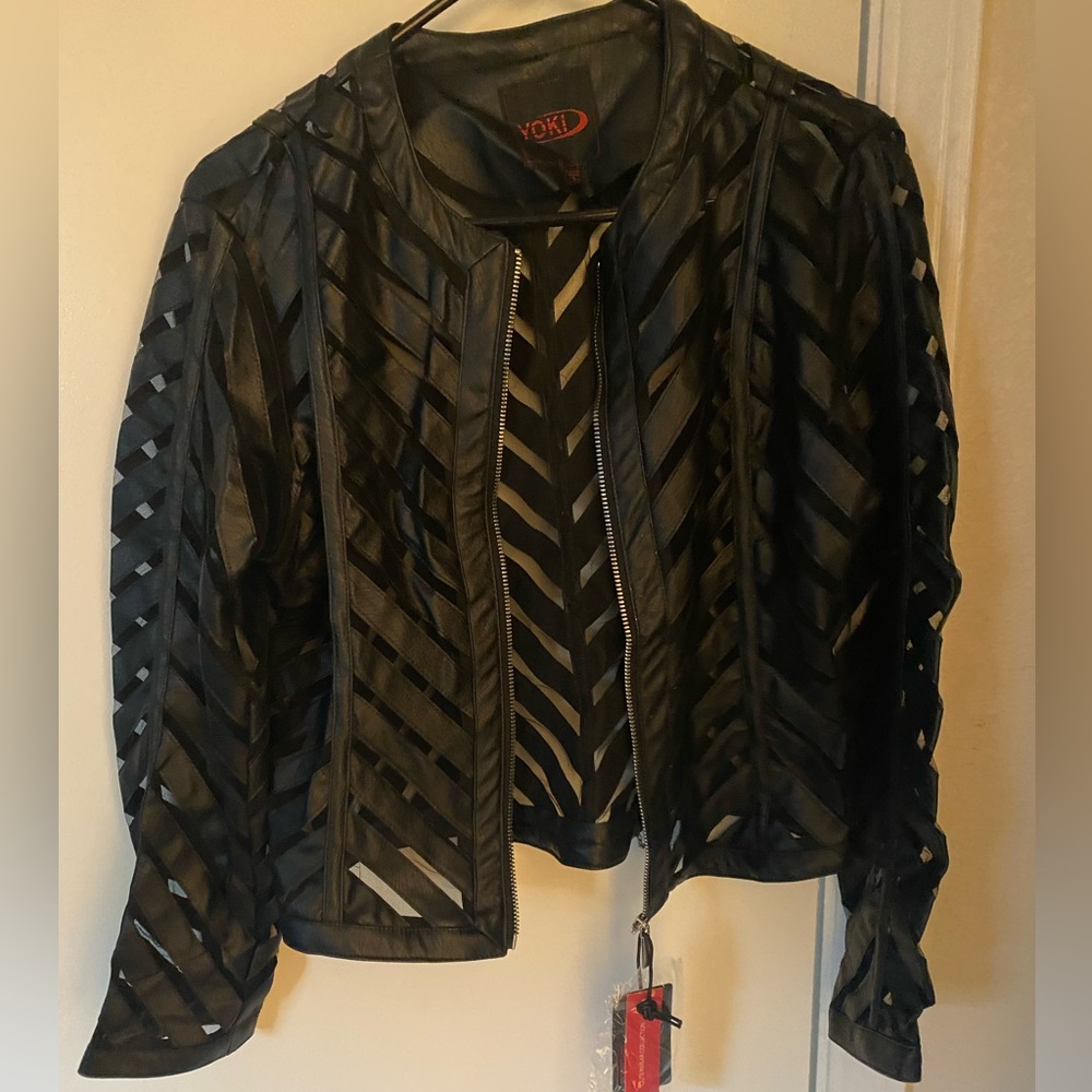 Black faux leather jacket size large brand new